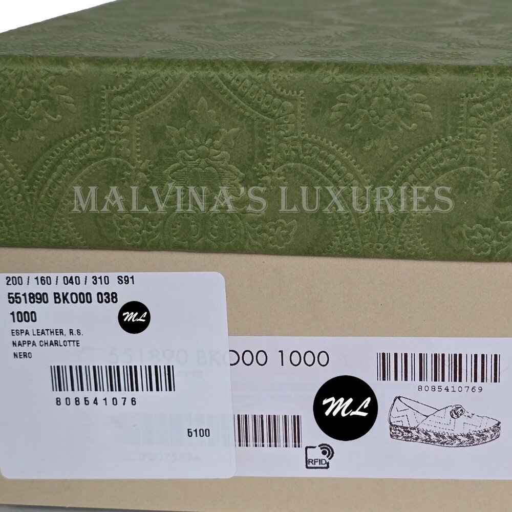 GUCCI SHOES FLATS MARMONT DOUBLE GG LEATHER ESPADRILLE sz 37 US 7 - Picture 16 of 16